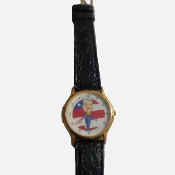 President Bill Clinton Watch Runs Backwards Novelty Working Leather Band - Picture 5 of 9